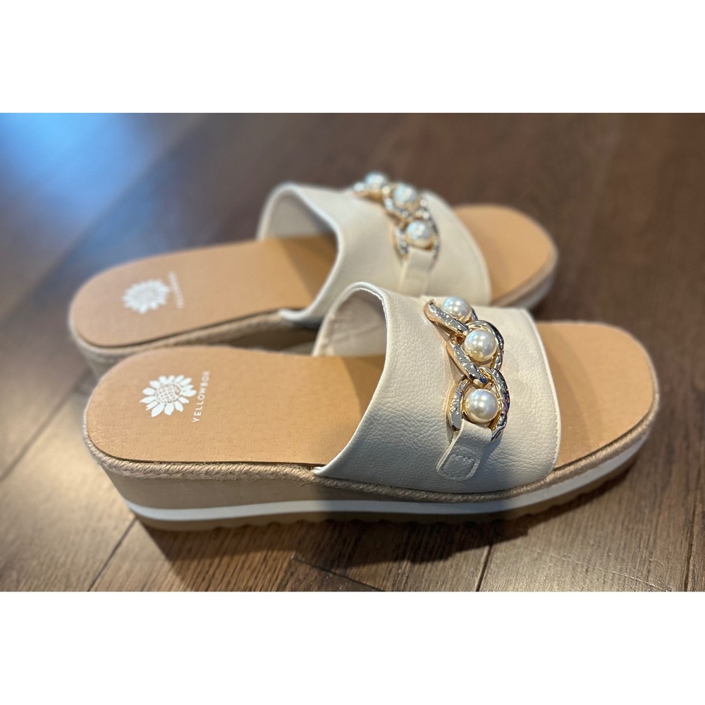 Yellow Box Women's Adelfia Platform Slide Pearl Detail Wedges 8.5